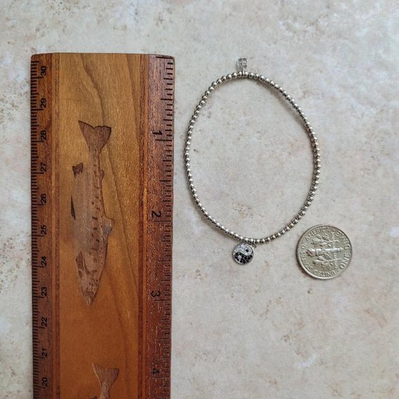 Sydney Evan - Small Yin Yang Gold Diamond Beaded Bracelet  SYDNEY EVAN GOLD & DIAMOND MINI YIN YANG ON 14K WHITE GOLD BEADS BRACELET